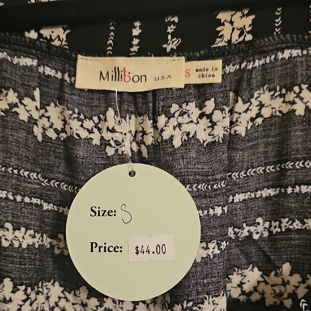 Millibon Black and White Striped Floral Mini Dress - Picture 2 of 4